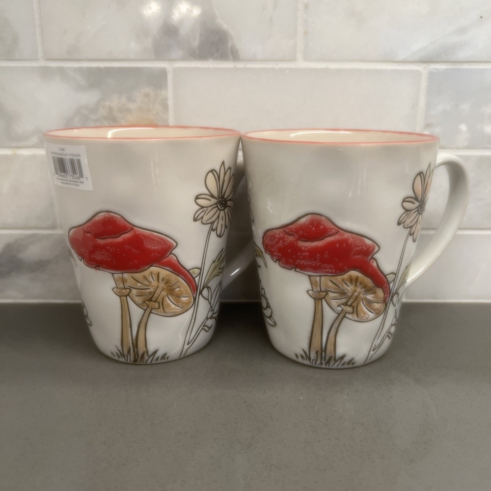 2-New-Spectrum Designz Mushroom/flower Coffee Tea Mug 16 OZ